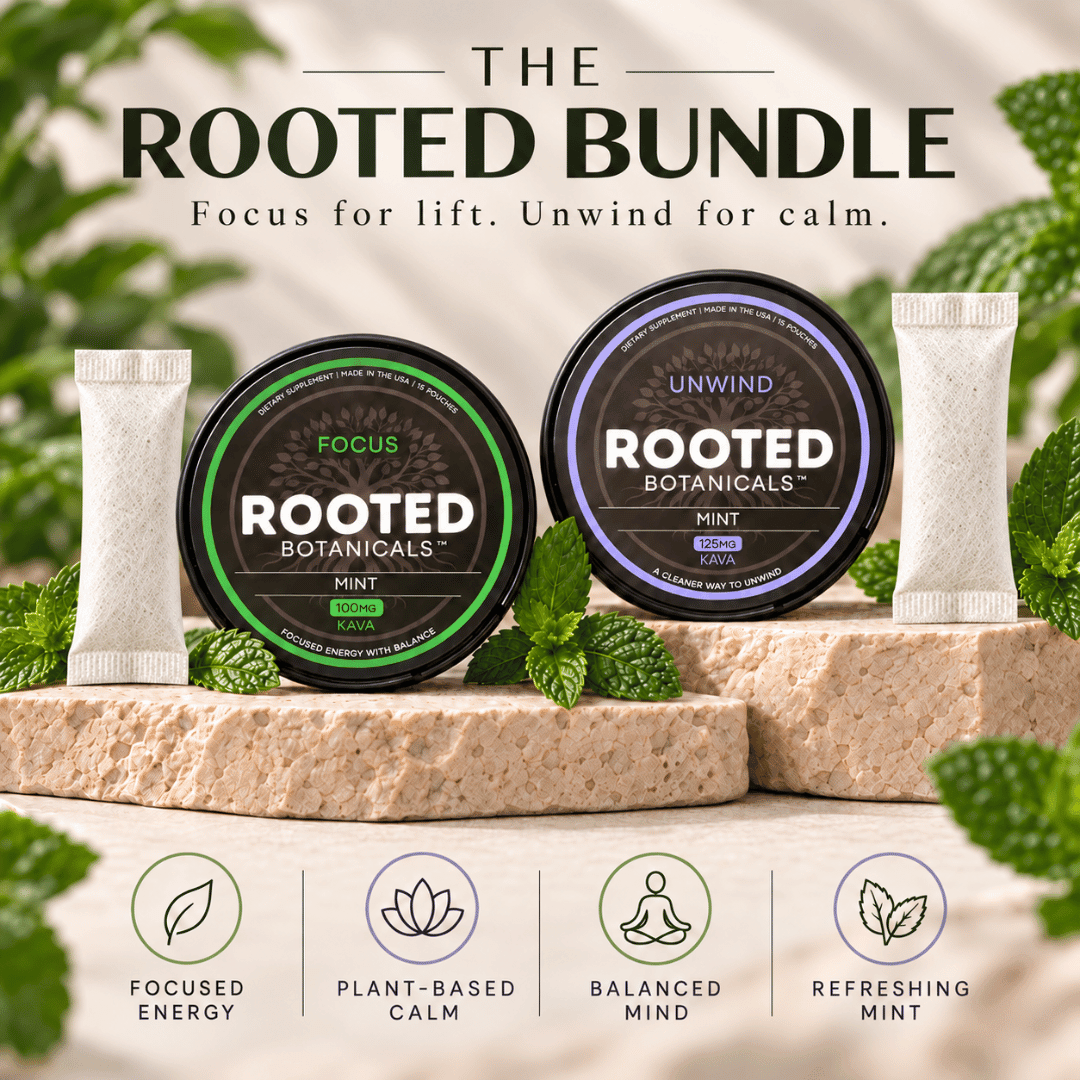 Rooted DAY + NIGHT kava pouch combo in Mint, 30 pouches per combo