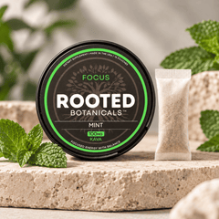 Rooted FOCUS kava pouches tin in Mint, 100mg kava, 15 pouches